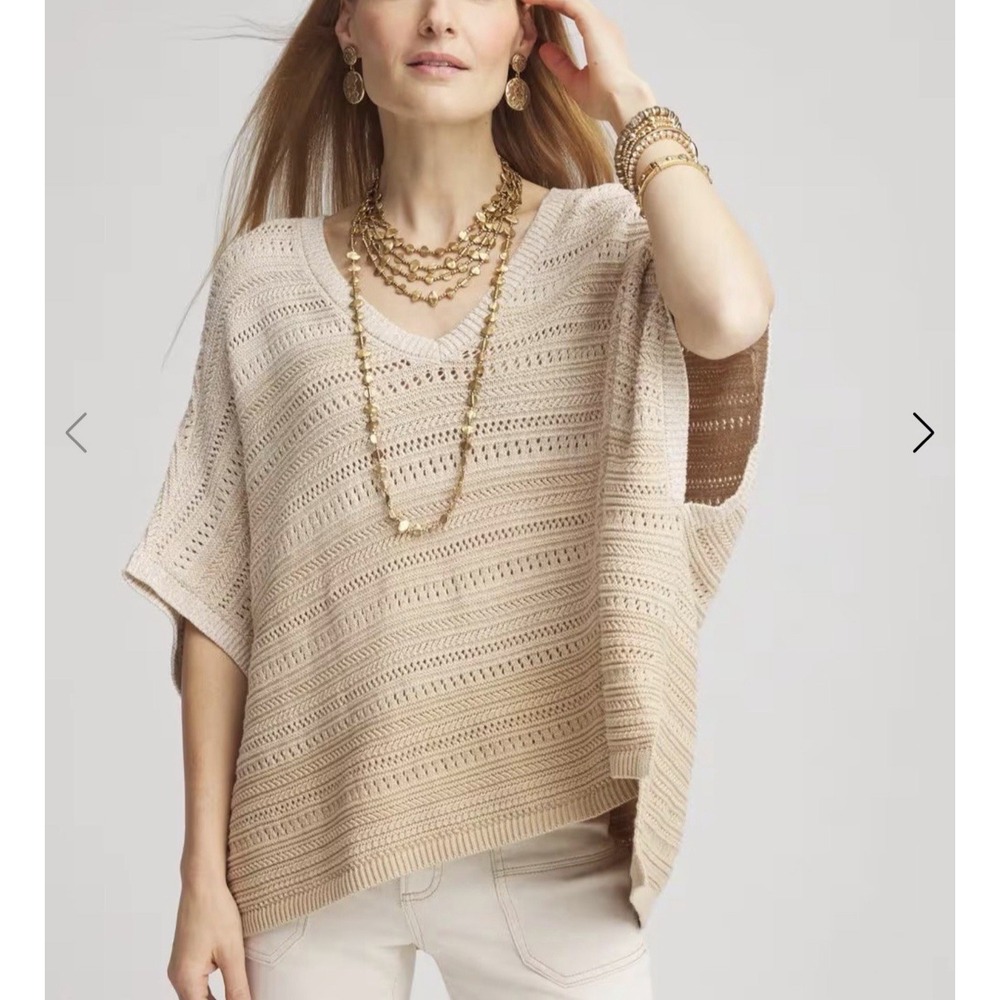 Chico's Size-L/XL Poncho Wild Truffle Beige‎ Ombre V Neck Knit